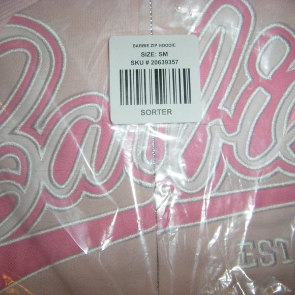 Barbie Full Zip Hoodie Jacket Soft Pink Raised Script Unisex Size New Sealed - Picture 3 of 7